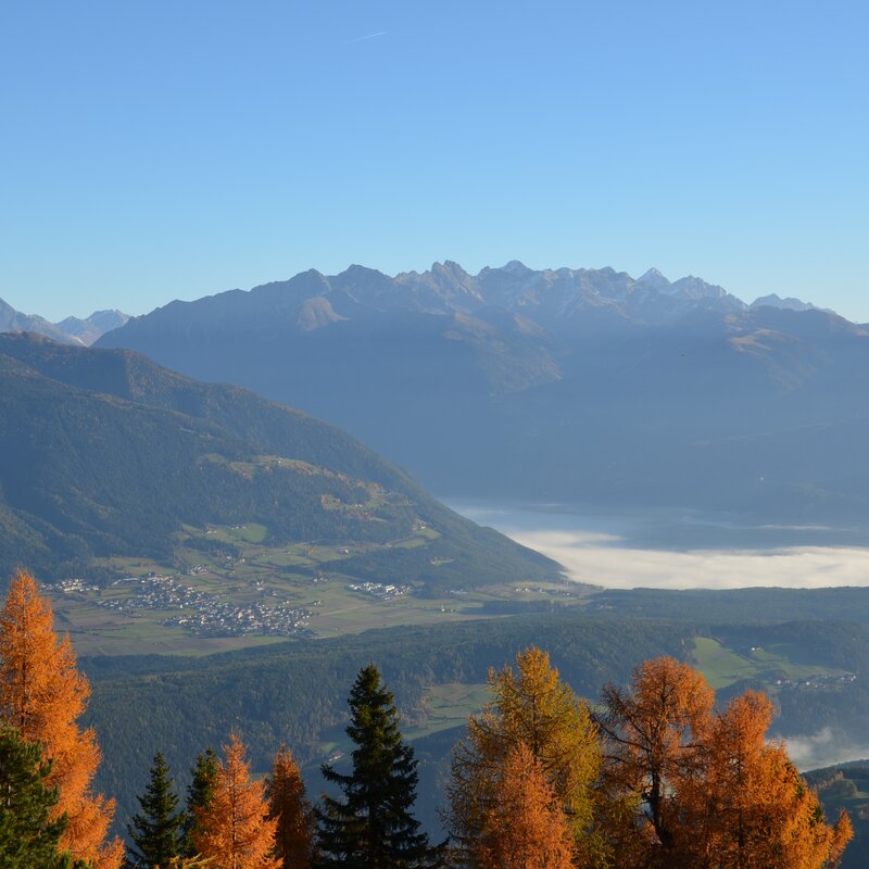 Landschaftsbild mit schönen Bergpanorama, Vordergrund herbstliche Wälder